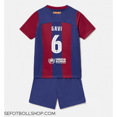 Billiga Barcelona Paez Gavi #6 Barnkläder Hemma fotbollskläder till baby 2023-24 Kortärmad (+ Korta byxor)